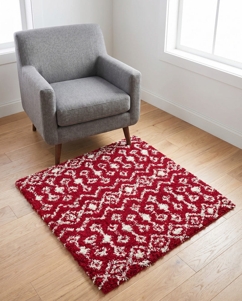 Berber Lattice Shag Collection Area Rug - Atlas (Burgundy Red) Square Burgundy Red  lifestyle 69