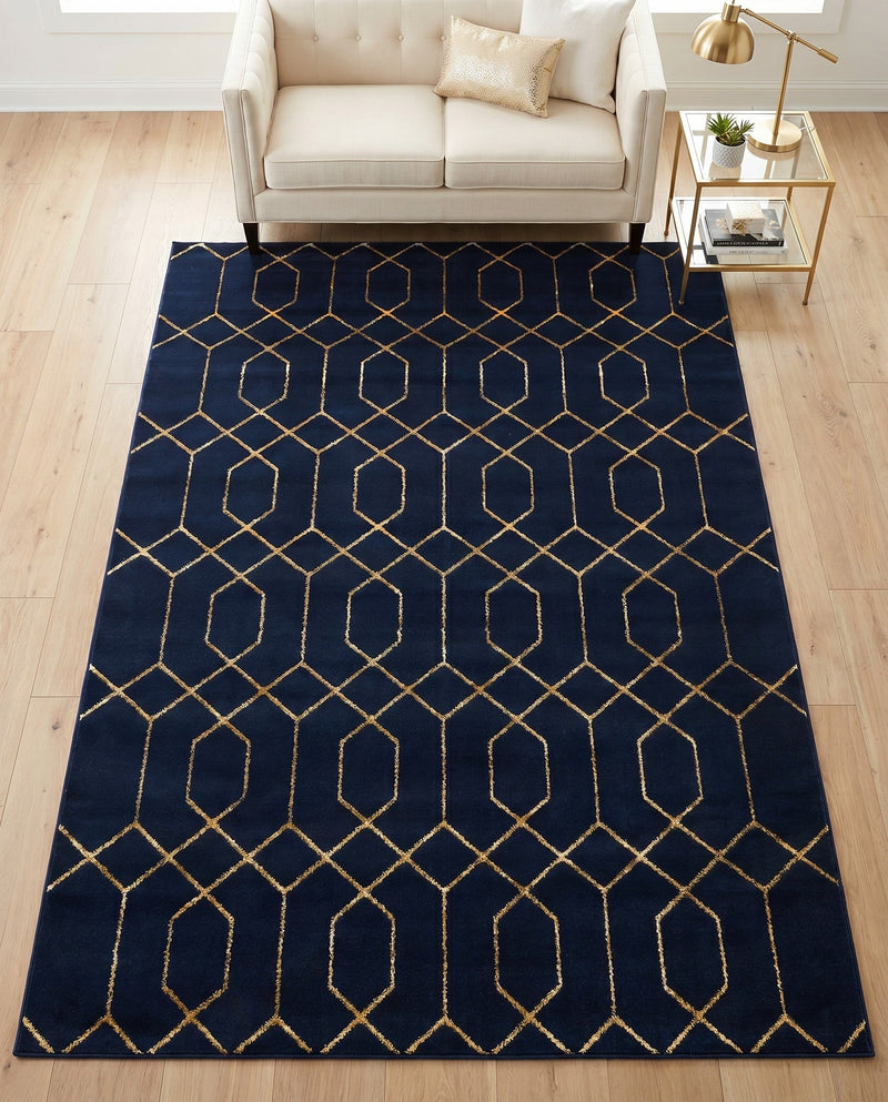 Hollywood Luxe Collection Area Rug - Sunset (Navy Blue Gold) Rectangle Navy Blue Gold  lifestyle 7