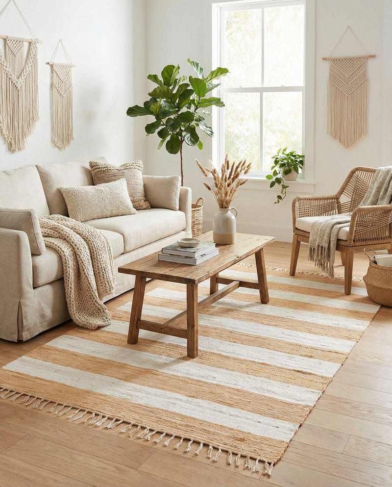 Tassel Trail Collection Area Rug - Pathway (Beige) Rectangle Beige  lifestyle 15