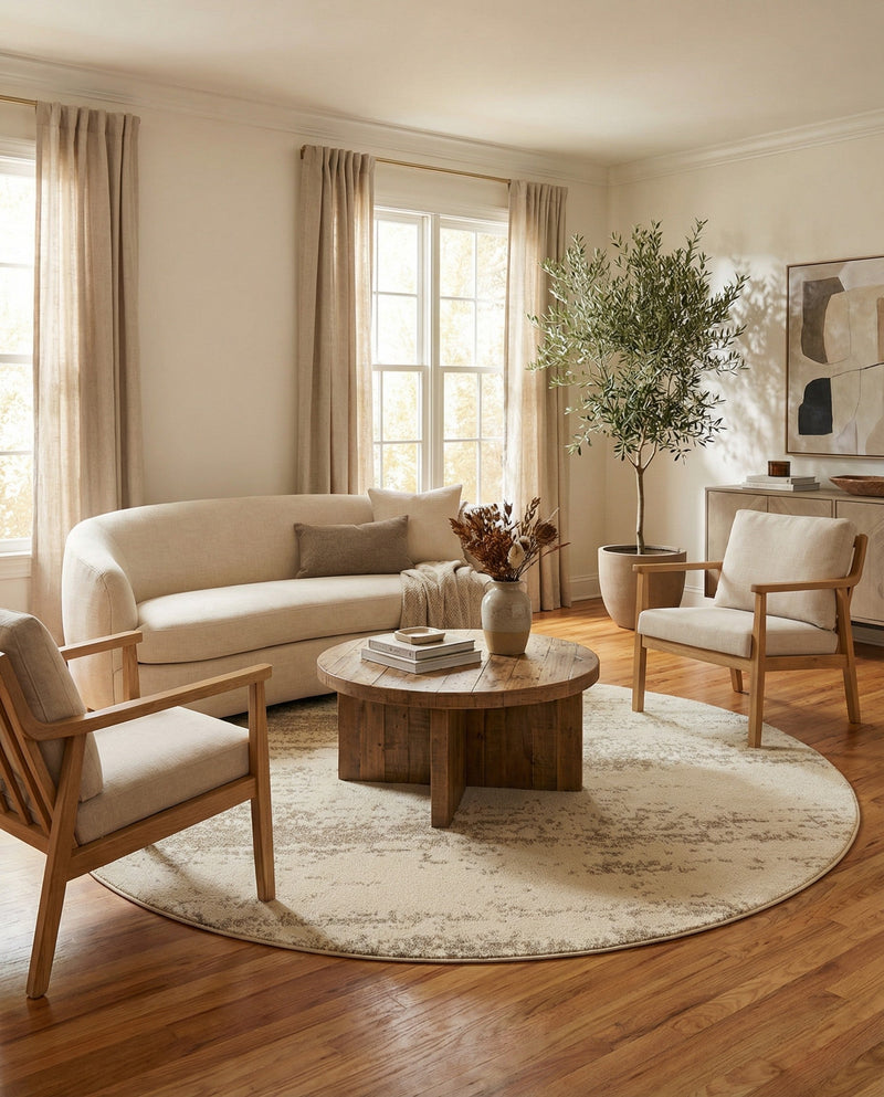Studio Haven Collection Area Rug -  Gallery (Bone Beige) Round Bone Beige  lifestyle 60