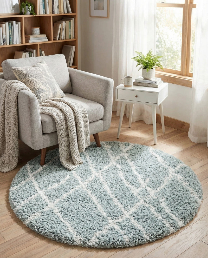 Cozy Haven Shag Collection Area Rug - Serenity (Sage Green) Round Sage Green  lifestyle 28