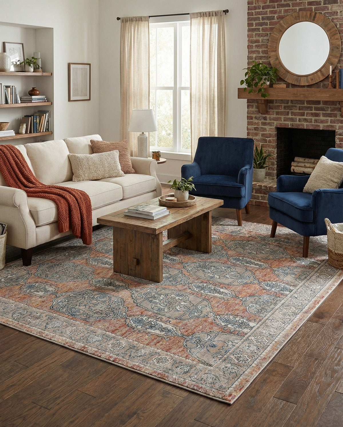 Seville Stripes Collection Area Rug -  Granada (Brick Red) Square Brick Red  lifestyle 82