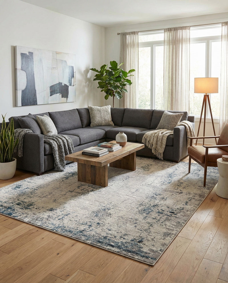 Aegean Elegance Collection Area Rug -  Milos Rectangle Gray Blue  lifestyle 24
