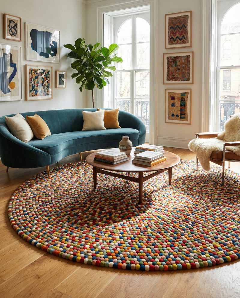 Woolen Sphere Collection Area Rug - Orbsburg (Multi) Round Multi  lifestyle 76