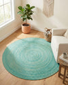 Woven Seaside Jute Collection Area Rug - Savannah (Turquoise) Round Turquoise  lifestyle 52