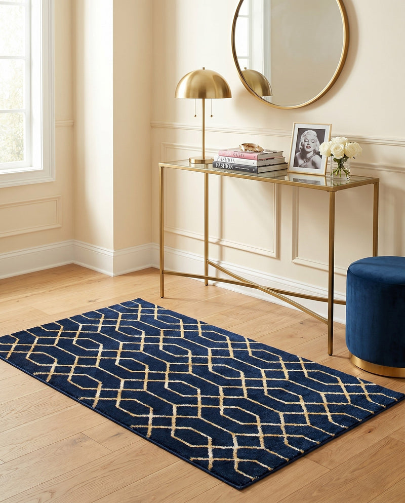 Hollywood Luxe Collection Area Rug - Sunset (Navy Blue Gold) Rectangle Navy Blue Gold  lifestyle 17