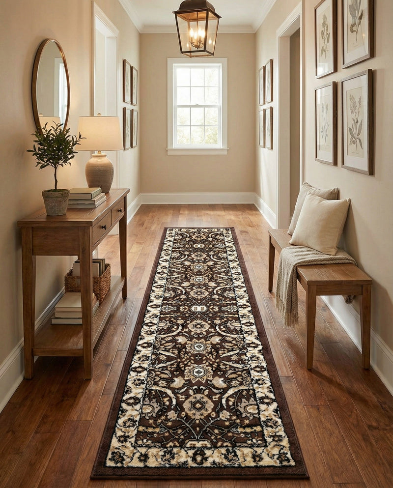 Tabriz Tapestry Collection Area Rug - Sahand (Brown) Runner Brown  lifestyle 48