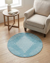 Seychelles Stripes Collection Area Rug - Mahe (Light Blue) Round Light Blue  lifestyle 51