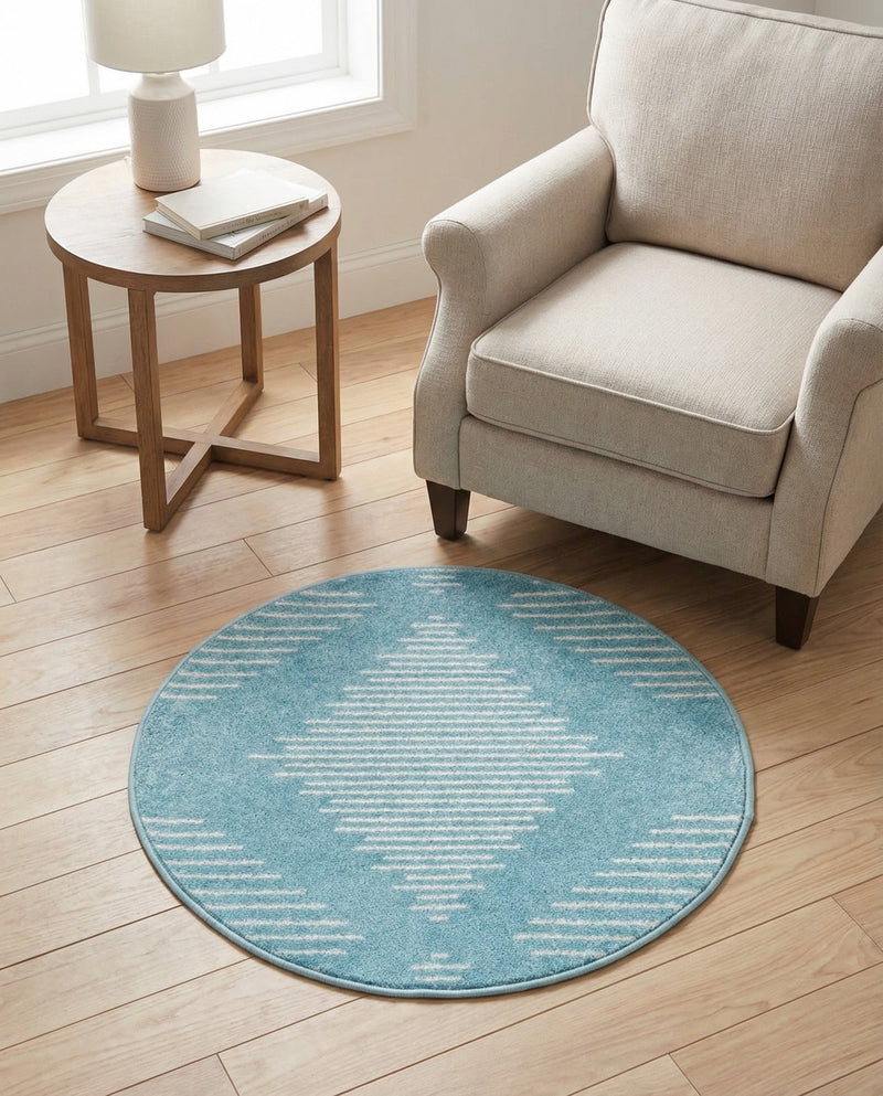 Seychelles Stripes Collection Area Rug - Mahe (Light Blue) Round Light Blue  lifestyle 51