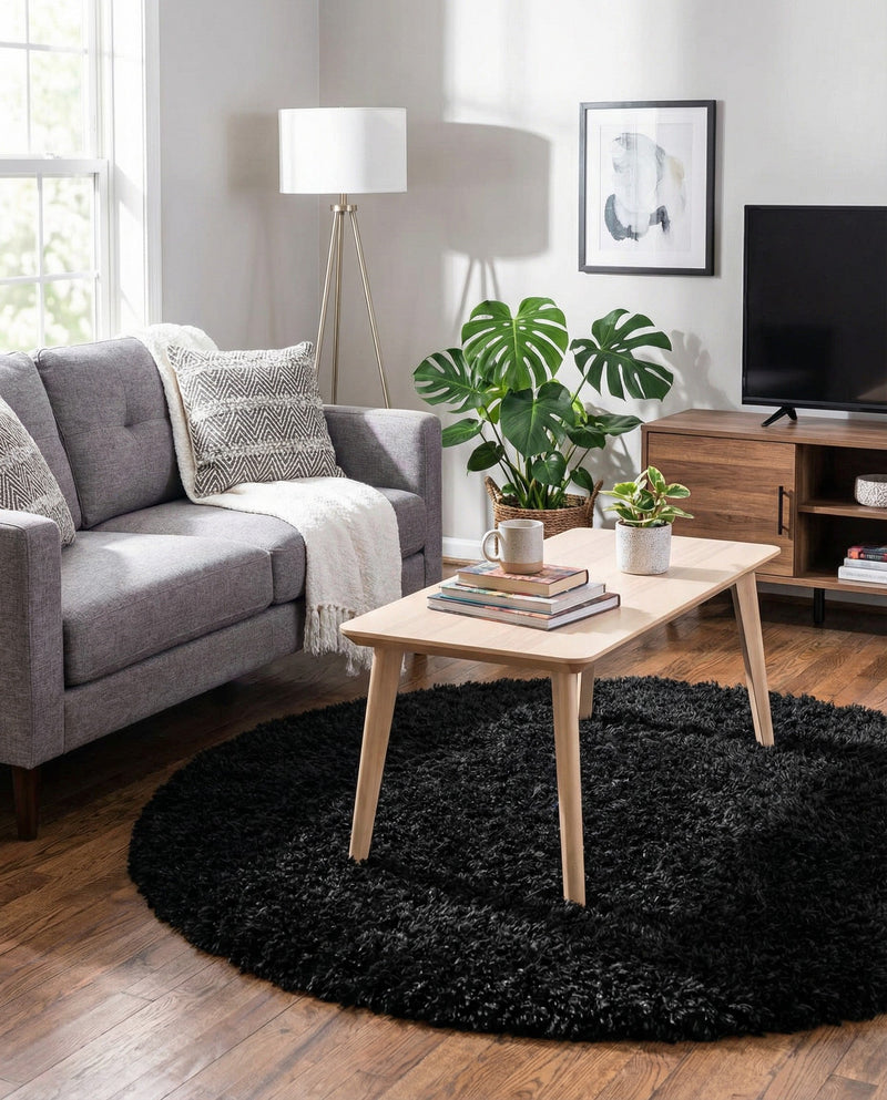 Eternal Plush Oasis Collection Area Rug -  Tranquility (Onyx Black) Round Onyx Black  lifestyle 30