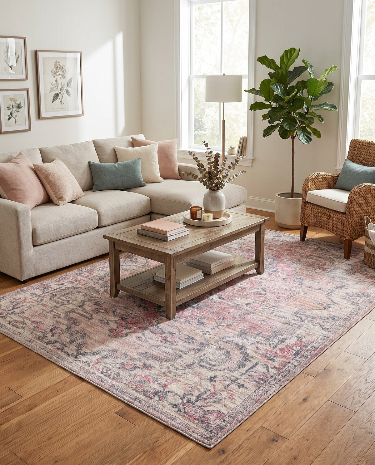 Vintage Memories Collection Area Rug - Echoes Rectangle Beige and Pink  lifestyle 20