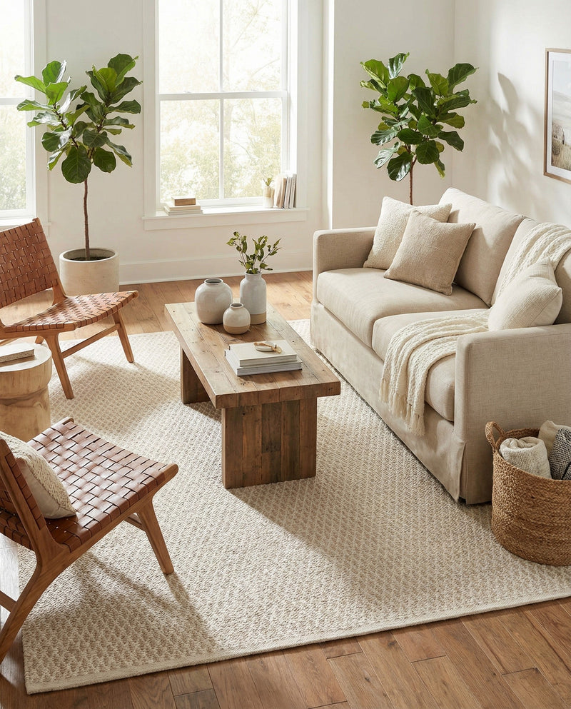 Trellis Wool Collection Area Rug - Cobbles Rectangle Ivory  lifestyle 37