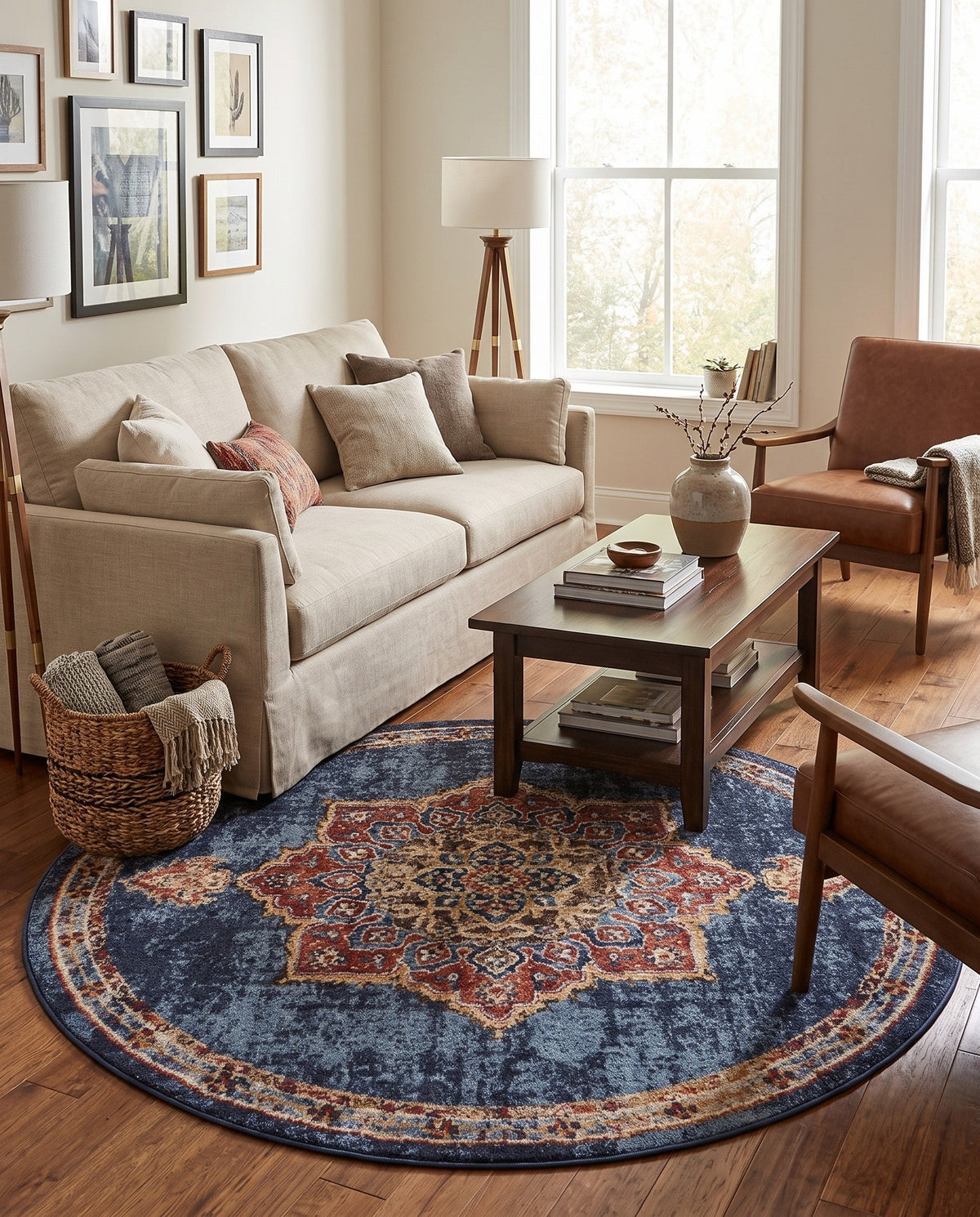 Eden Oasis Collection Area Rug -  Tranquility (Dark Blue) Round Dark Blue  lifestyle 88
