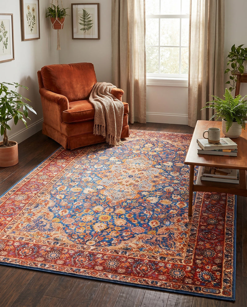 Heritage Elegance Collection Area Rug -  Hearst Rectangle Navy Blue  lifestyle 13