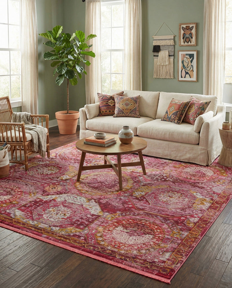 Caribbean Breeze Collection Area Rug -  Lucia Rectangle Pink  lifestyle 55
