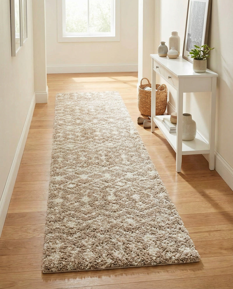 Berber Lattice Shag Collection Area Rug - Atlas (Light Brown) Runner Light Brown  lifestyle 37