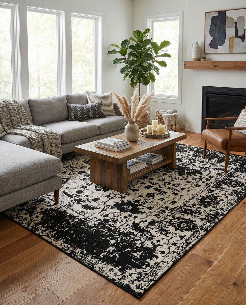 Cascade Range Collection Area Rug -  Shasta (Black and White) Rectangle Black and White  lifestyle 18