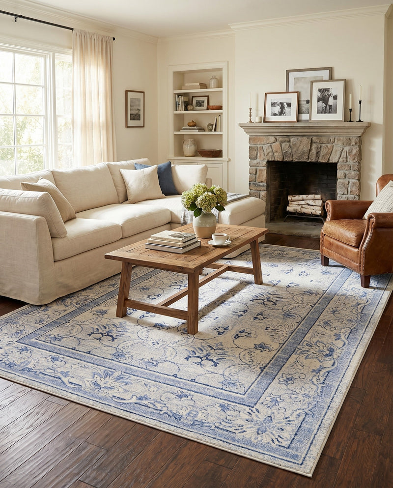 Horizon Collection Area Rug -  Meridian Rectangle Ivory Blue  lifestyle 16