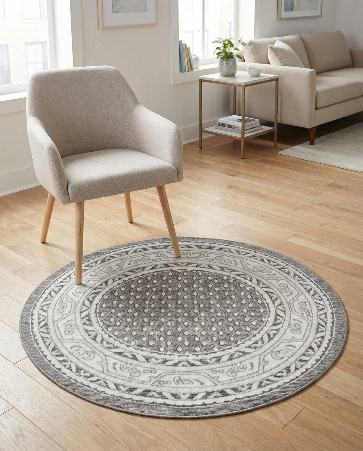 Soho Elegance Collection Area Rug -  Mercer (Gray) Round Gray  lifestyle 100