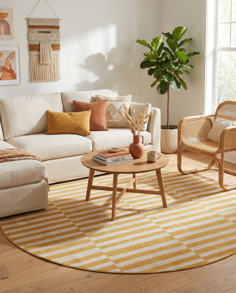 Soho Elegance Collection Area Rug -  Hudson (Yellow) Round Yellow  lifestyle 42