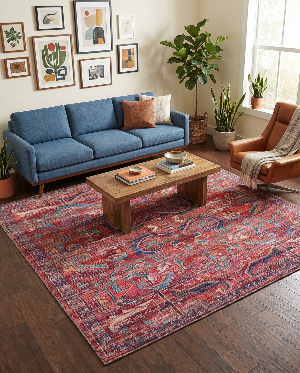 Zahara Oasis Collection Area Rug -  Tangier Square Rust Red  lifestyle 87