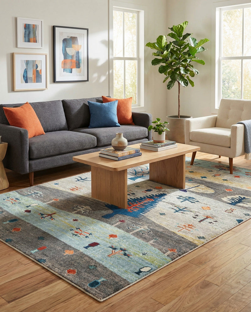 Colorburst Oasis Collection Area Rug -  Mosaic Rectangle Ivory Gray Blue  lifestyle 25