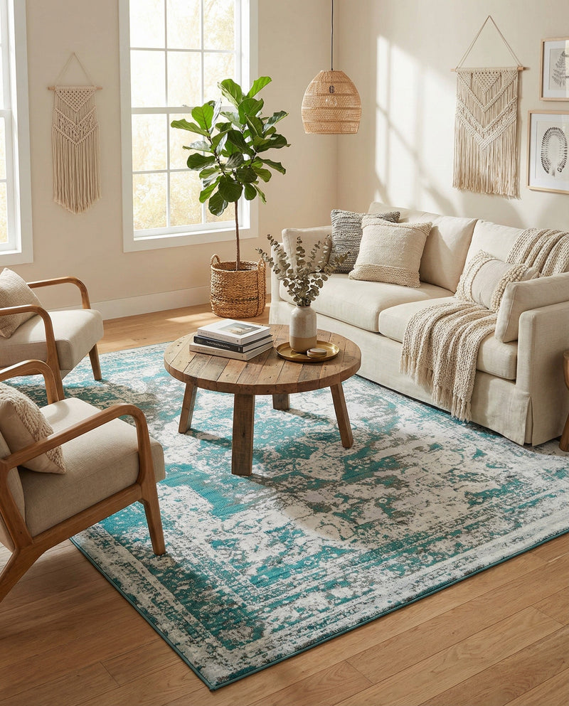 Riviera Elegance Collection Area Rug -  Menton (Turquoise) Rectangle Turquoise  lifestyle 24