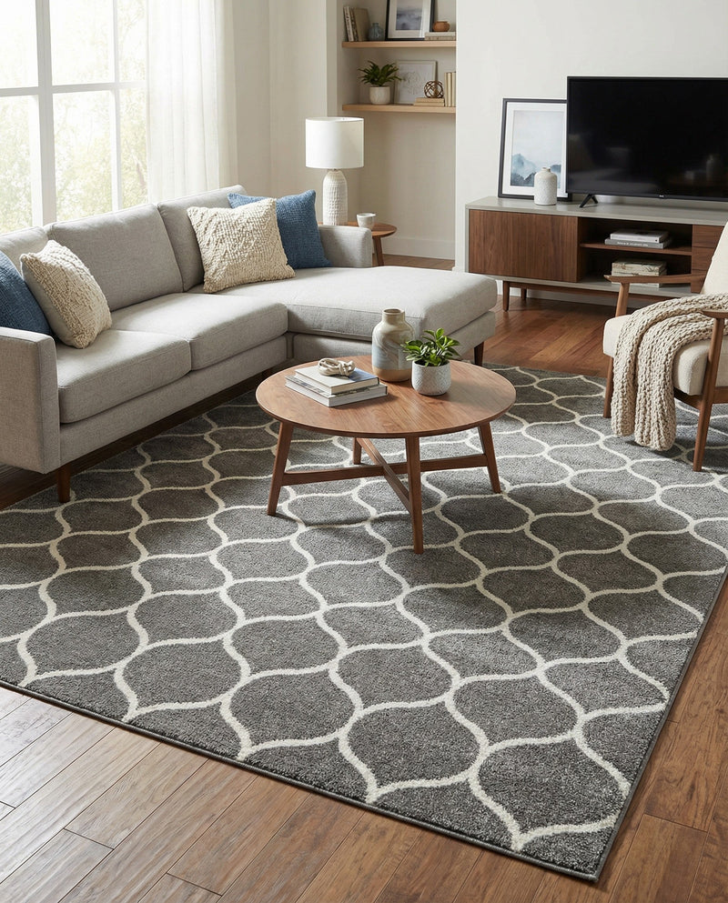 Trellis Mosaic Collection Area Rug -  Pergolatown (Dark Gray) Rectangle Dark Gray  lifestyle 9