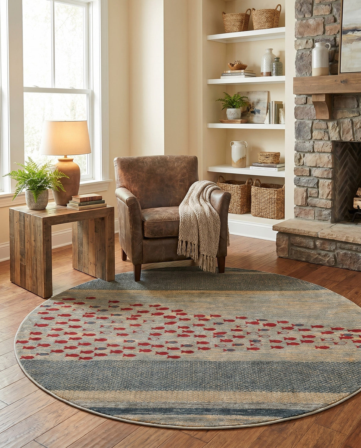 Zagros Oasis Collection Area Rug -  Kermanshah Round Blue  lifestyle 59