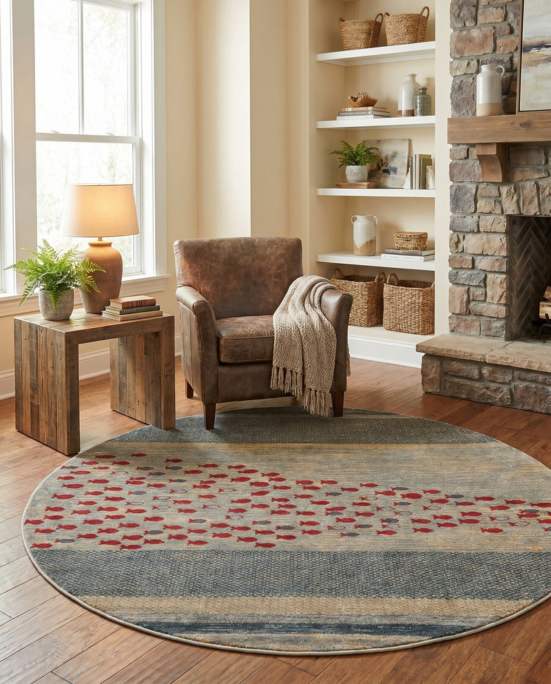 Zagros Oasis Collection Area Rug -  Kermanshah Round Blue  lifestyle 59