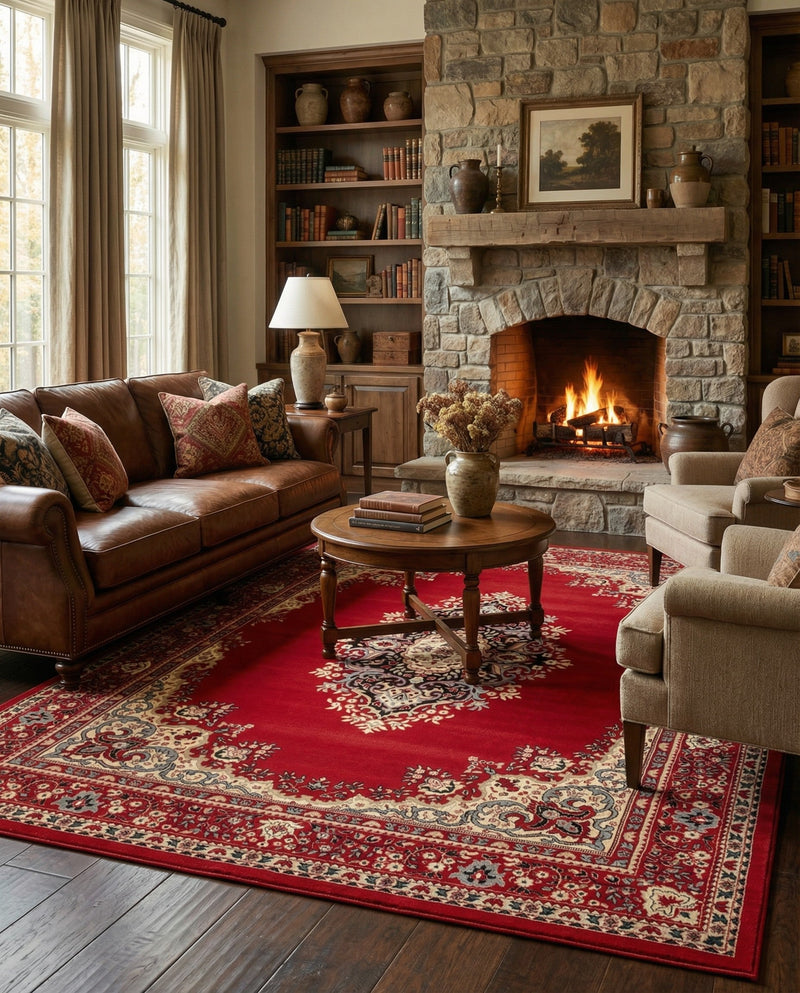 Tabriz Tapestry Collection Area Rug - Azerbaijan (Red) Rectangle Red  lifestyle 16