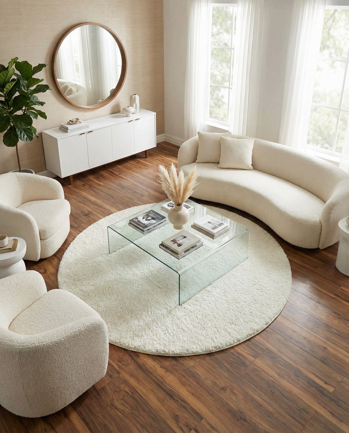 Cozy Comfort Shag Collection Area Rug - Haven (White) Round White  lifestyle 36