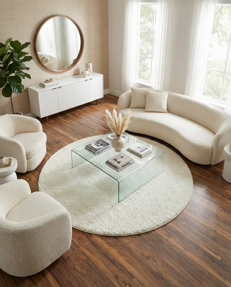 Cozy Comfort Shag Collection Area Rug - Haven (White) Round White  lifestyle 36