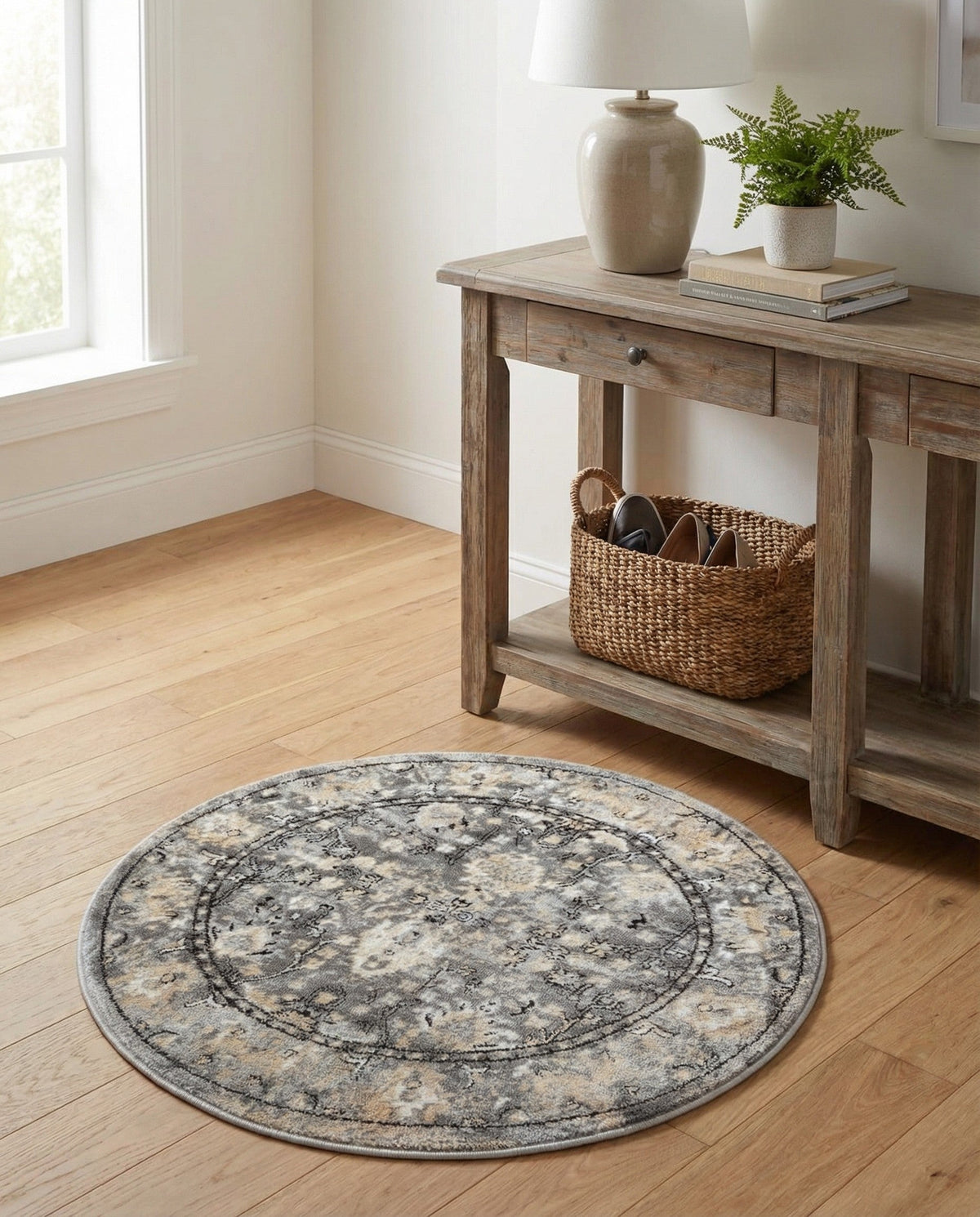 Cascade Range Collection Area Rug -  Shasta (Gray) Round Gray  lifestyle 90
