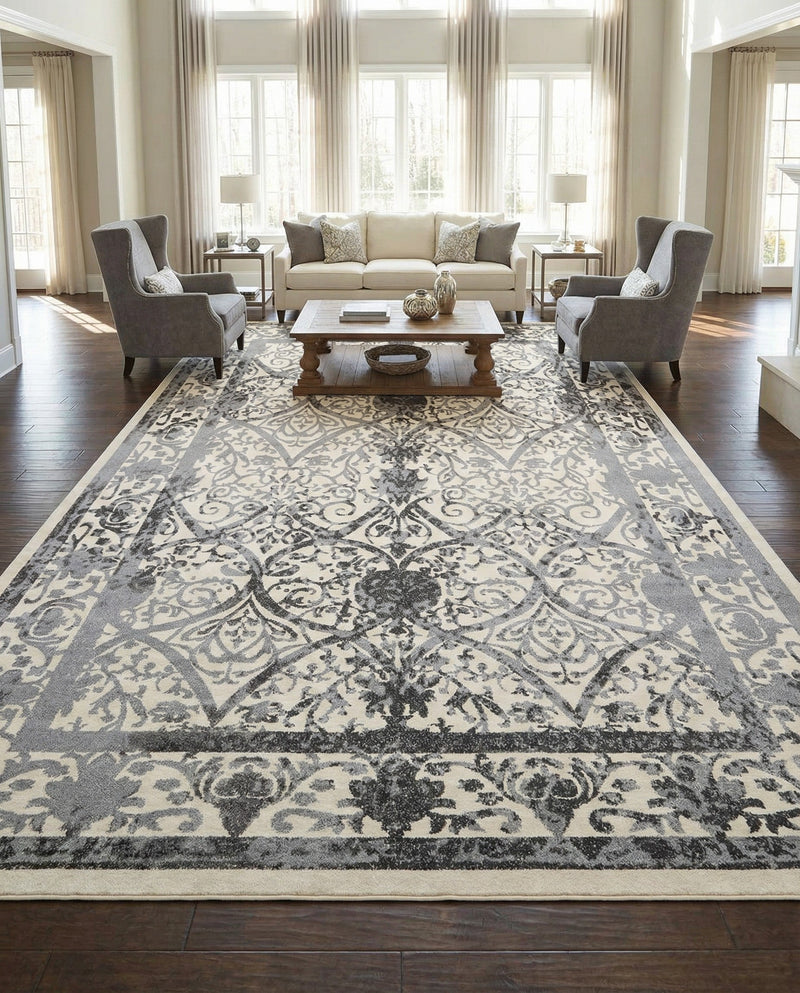Horizon Collection Area Rug -  Sierra Rectangle Ivory and Gray  lifestyle 31