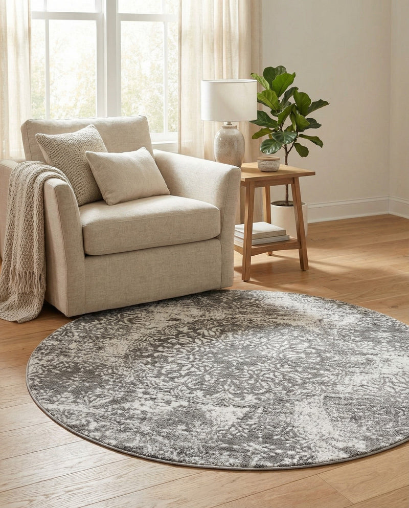Riviera Elegance Collection Area Rug -  Monaco (Gray) Round Gray  lifestyle 74