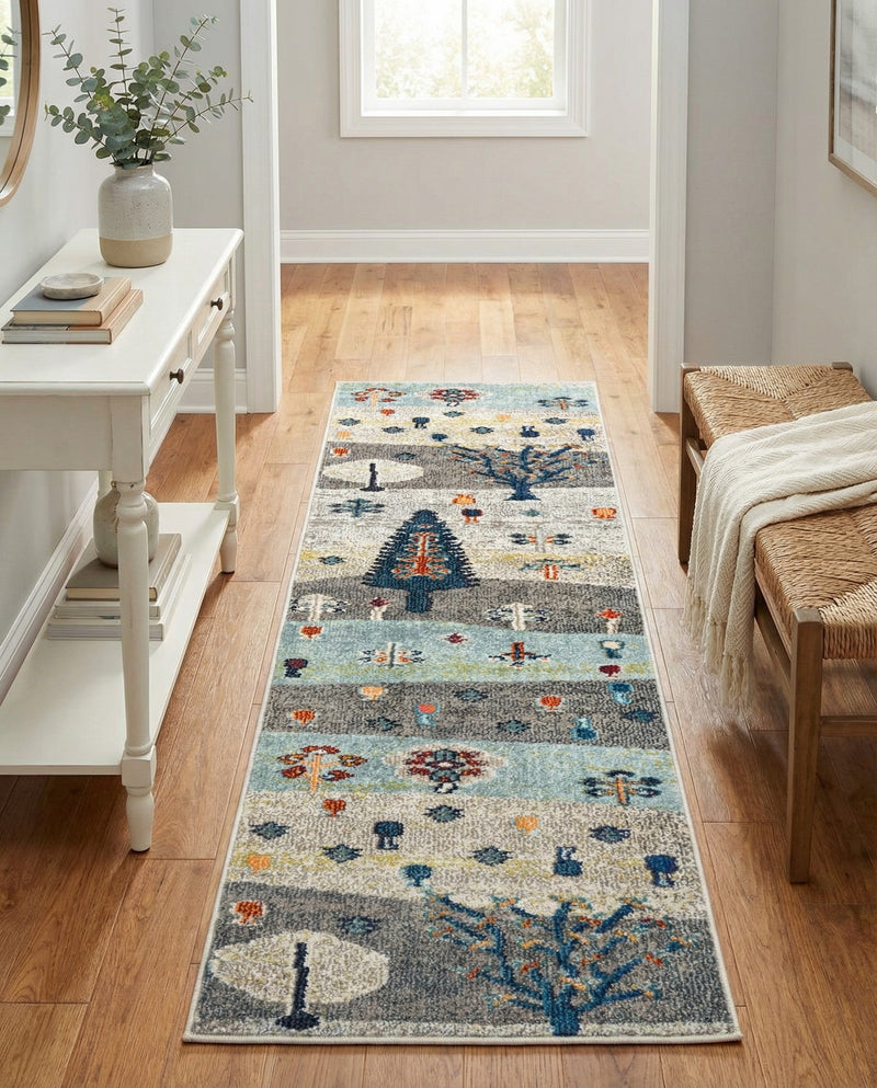 Colorburst Oasis Collection Area Rug -  Mosaic Runner Ivory Gray Blue  lifestyle 68