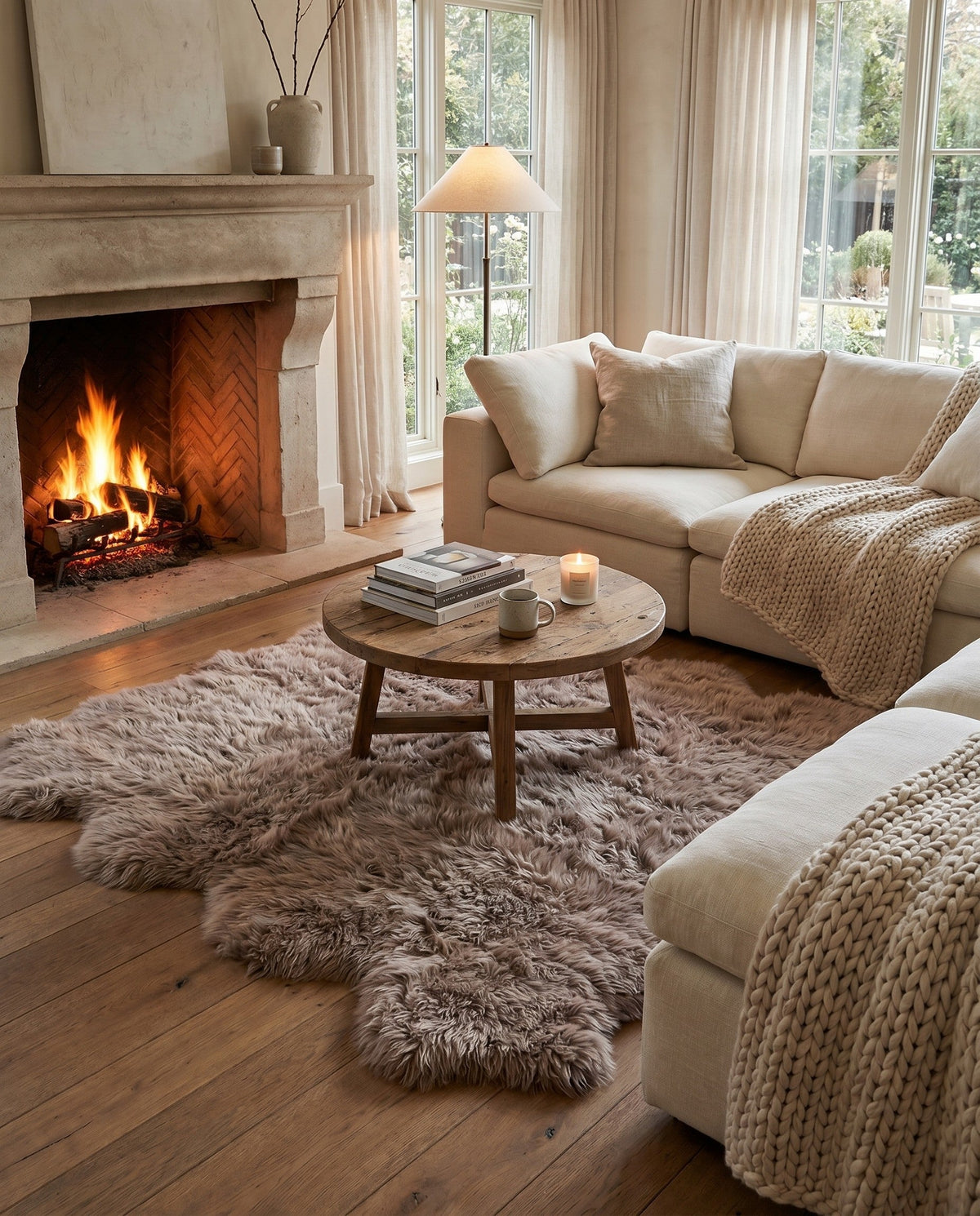Arctic Lambskin Luxe Collection Area Rug - Tundra Square Beige  lifestyle 117
