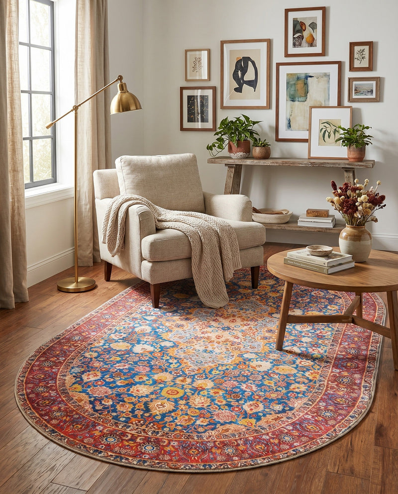 Heritage Elegance Collection Area Rug -  Hearst Oval Navy Blue  lifestyle 33