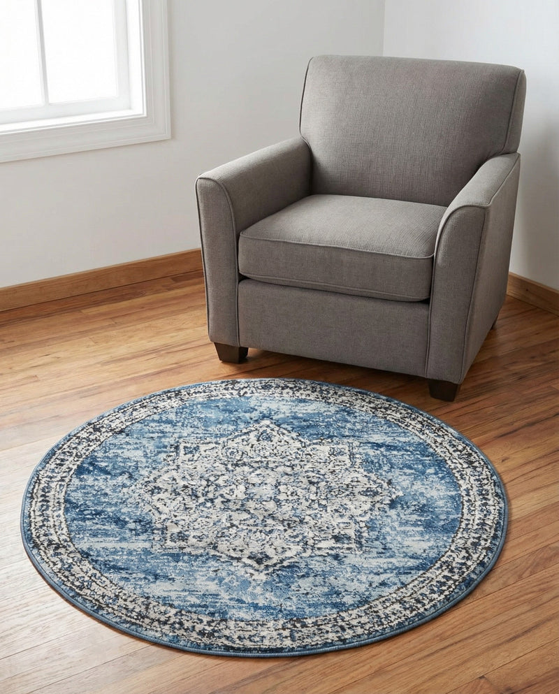 Mykonos Manor Collection Area Rug -  Tinos (Blue) Round Blue  lifestyle 54