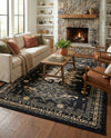 Tabriz Tapestries Collection Area Rug - Azerbaijan (Black) Rectangle Black  lifestyle 25