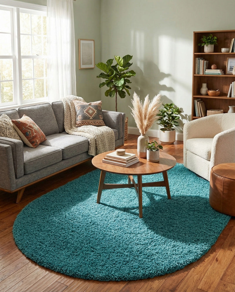 Plush Oasis Collection Area Rug - Serenity (Deep Aqua Blue) Oval Deep Aqua Blue  lifestyle 33