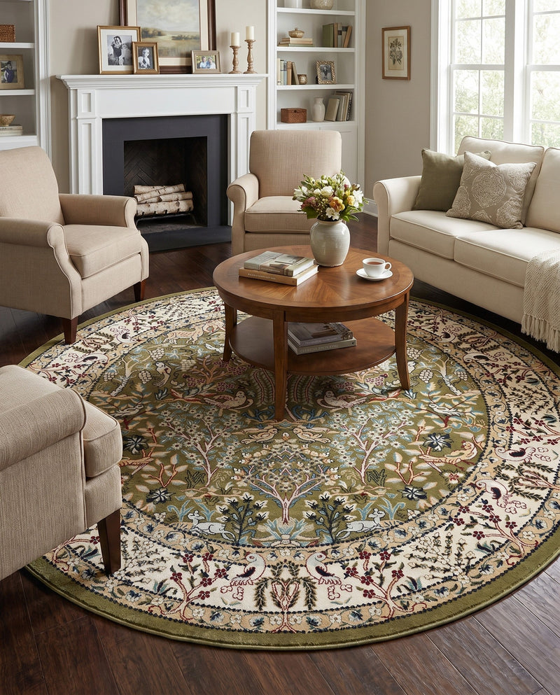 Persian Elegance Collection Area Rug -  Kerman (Green) Round Green  lifestyle 42