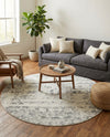 Brighton Stripes Collection Area Rug - Sussex (Ivory and Gray) Round Ivory and Gray  lifestyle 14