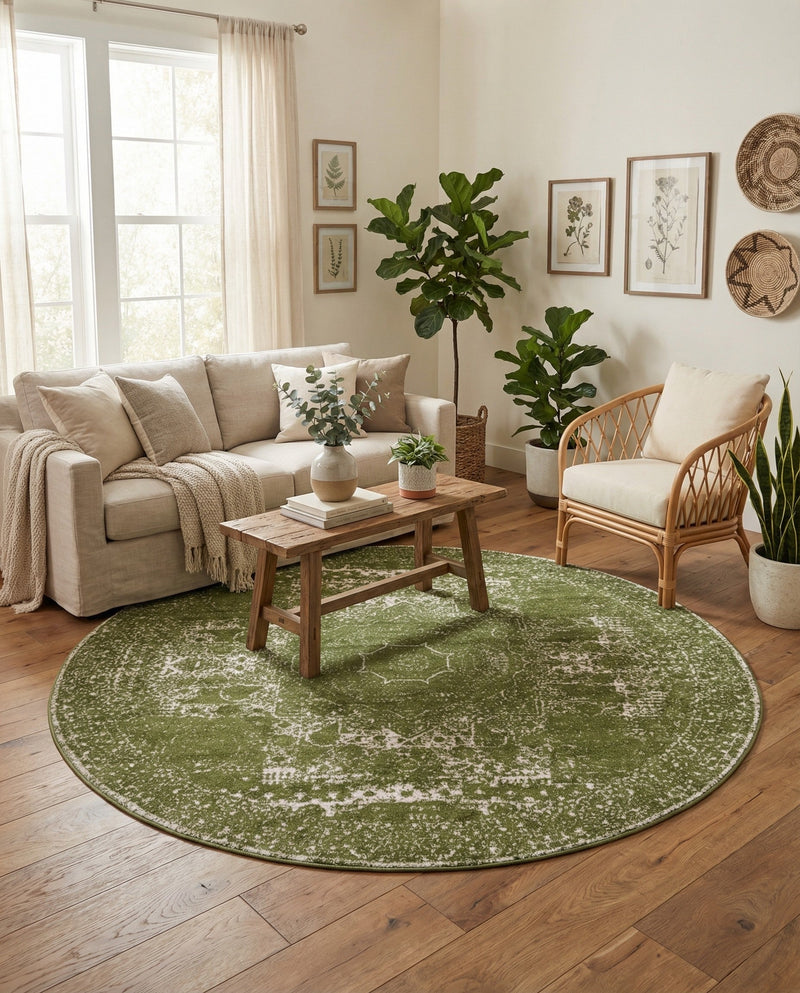 Dover Terrace Collection Area Rug -  Lagoon (Green) Round Green  lifestyle 45