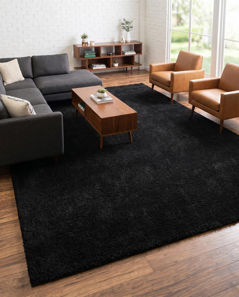 Solid Shag Seaside Collection Area Rug - Azure Cove (Charcoal) Rectangle Charcoal  lifestyle 12