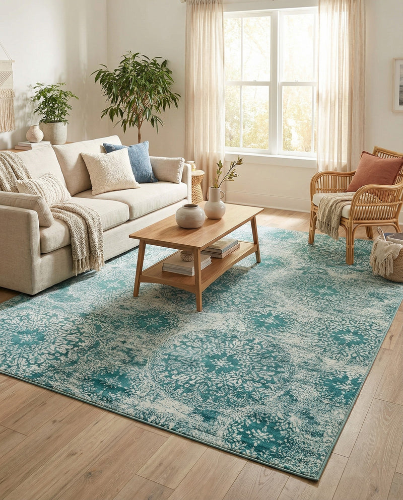 Riviera Elegance Collection Area Rug -  Monaco (Turquoise) Rectangle Turquoise  lifestyle 24