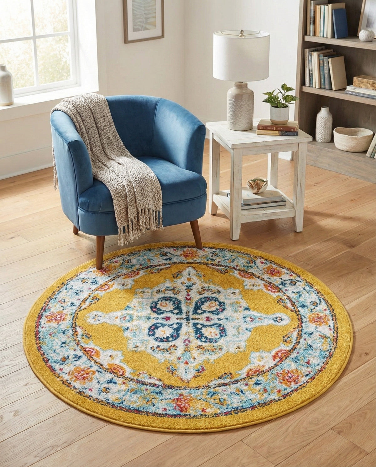 Beverly Grove Collection Area Rug -  Fairfax (Yellow) Round Yellow  lifestyle 90