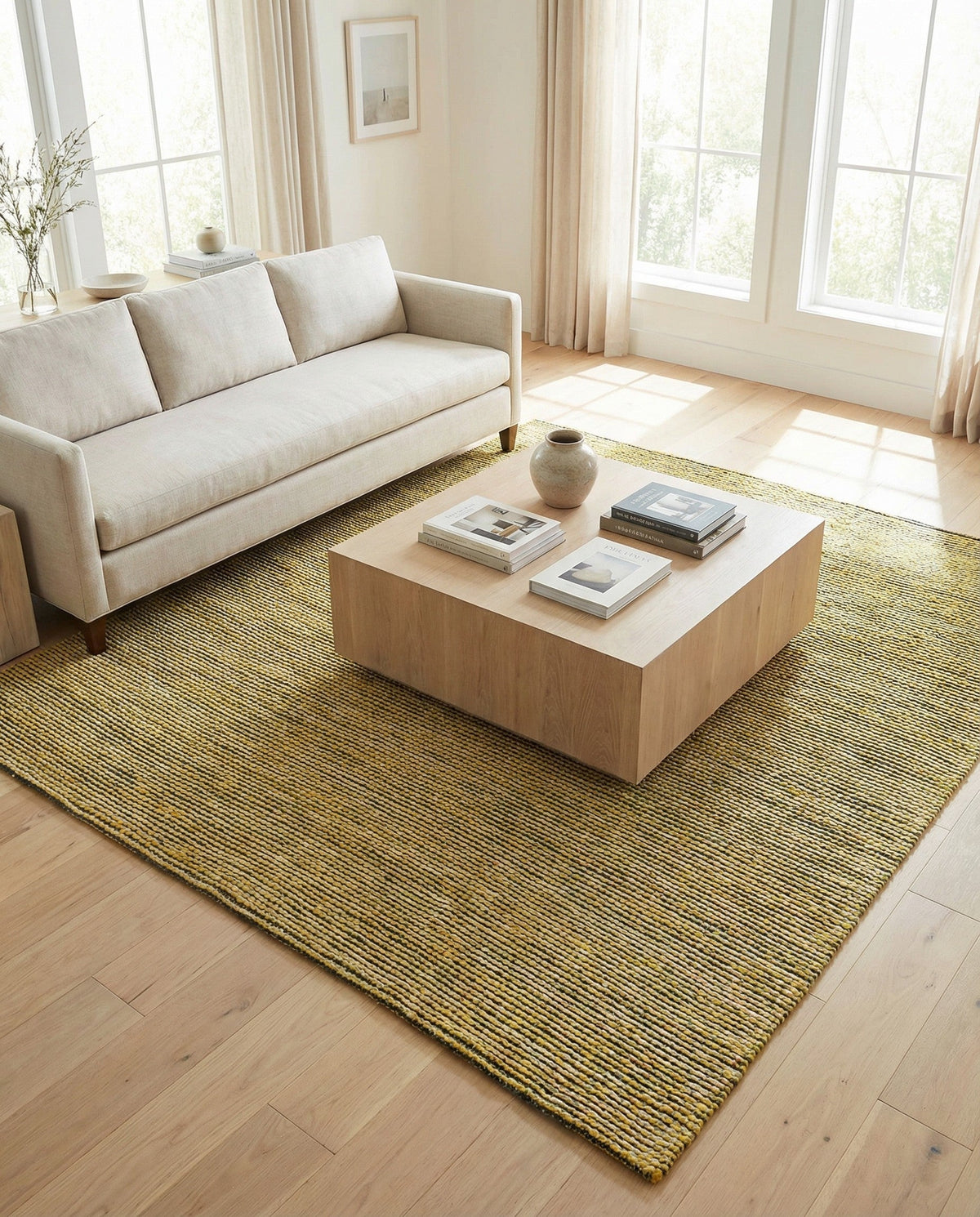 Coastal Haven Striped Jute Collection Area Rug - Marina Square Yellow and Navy  lifestyle 104
