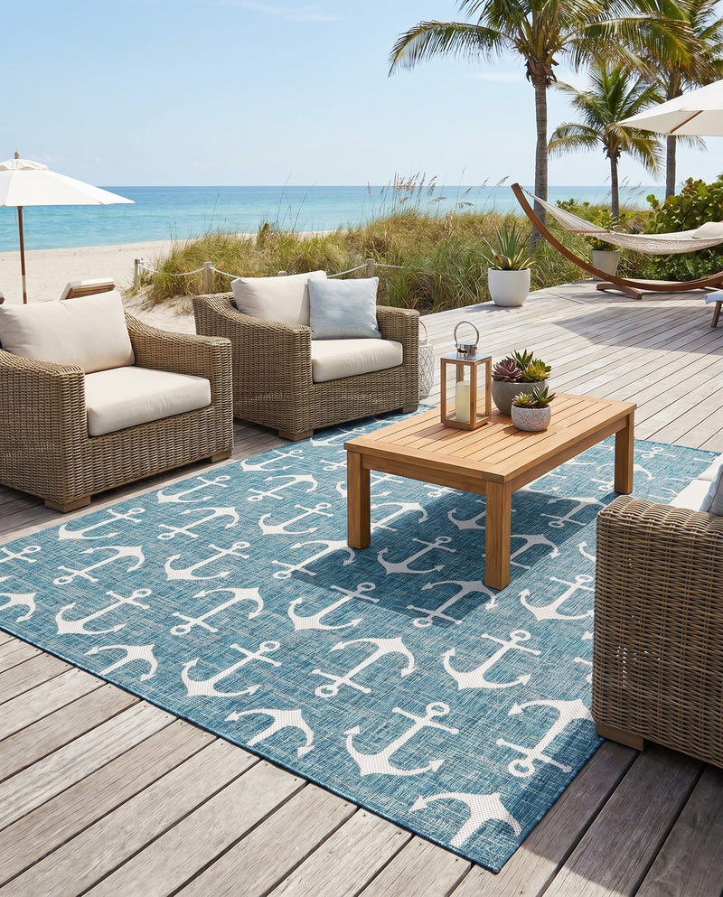 Seaside Haven Rugs Collection Area Rug - Sapphire (Teal) Square Teal  lifestyle 50